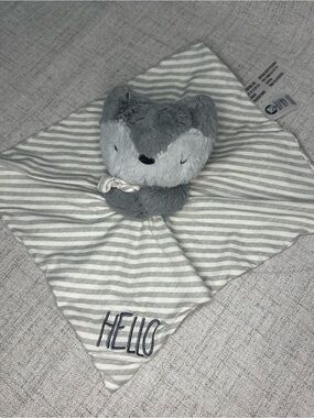 Gerber Organics HELLO Fox Lovey Baby Blanket Gray White Security Striped